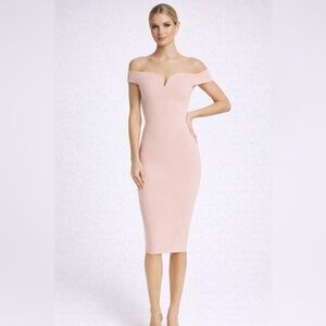 NWT Nookie Elena Midi Off‎ the Shoulder Midi Dress in Blush Sz XS